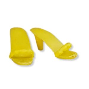 Barbie Clone 70s MOD High Heel Mules Yellow Faux Bead Toe Strap Doll Shoes Vtg